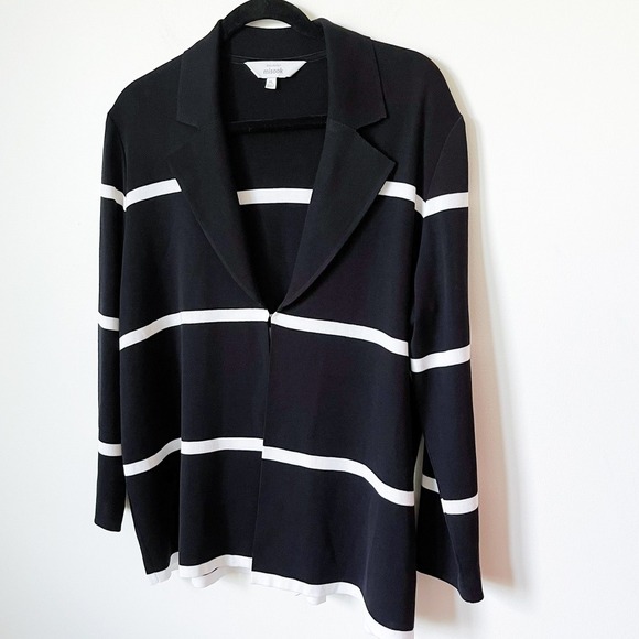 Exclusively Misook Black & White Striped Cardigan Womens XL Collar Career Work - Picture 3 of 10
